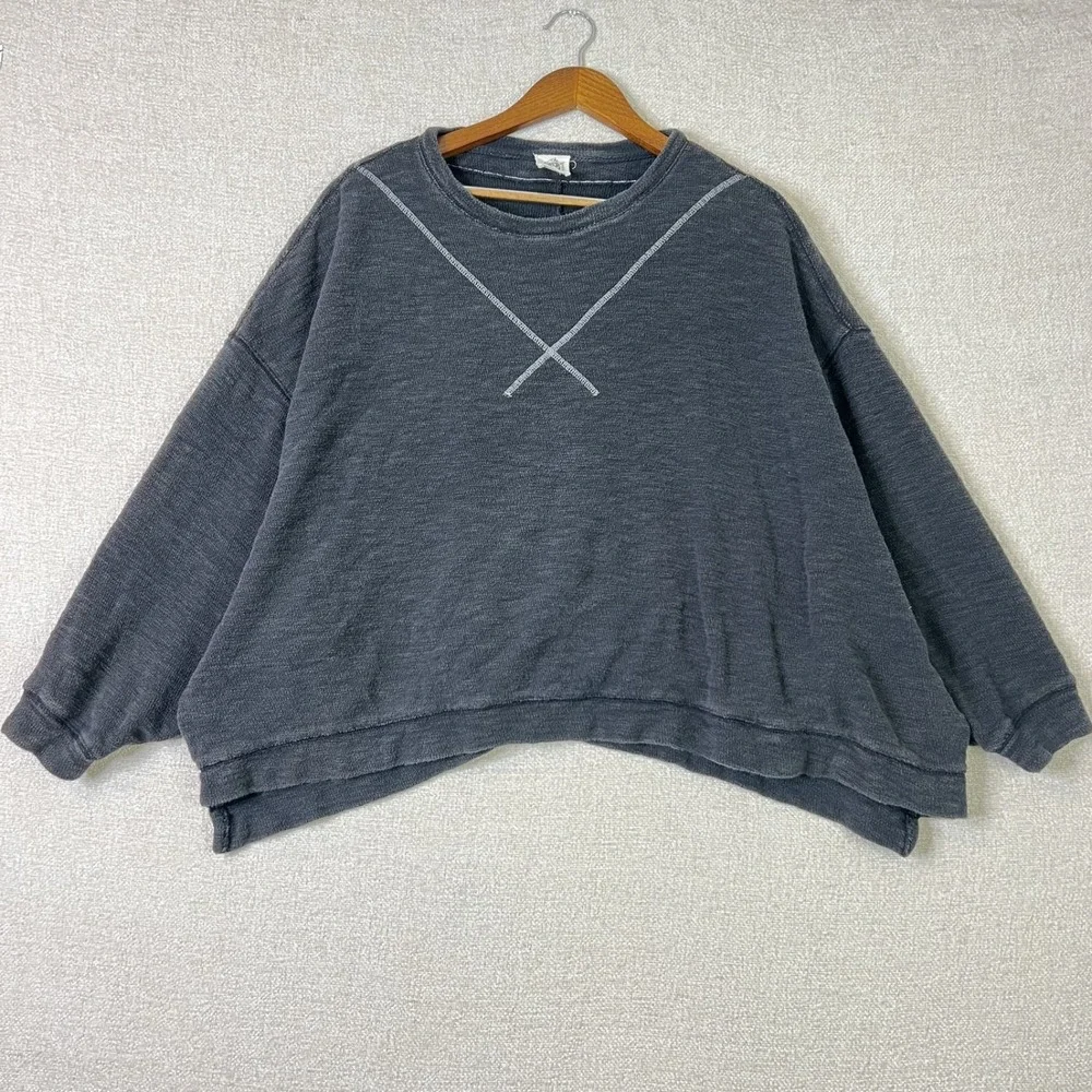 We The Free People Come Again Charcoal Gray Boho Oversized Top Womens Size Small